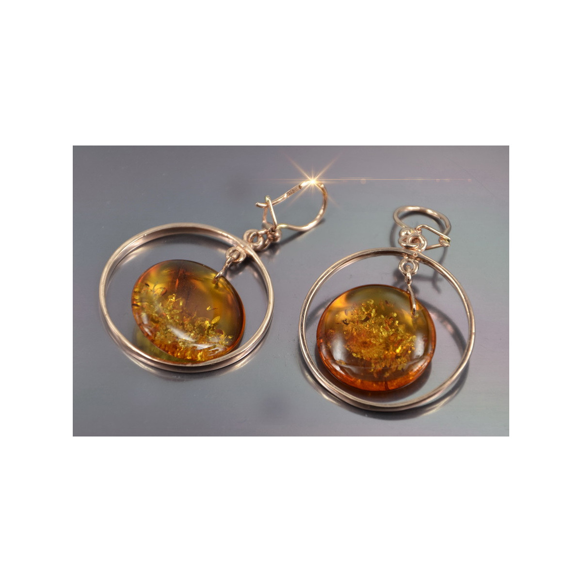 Russian Soviet silver rose gold plated 925 Amber earrings veab010